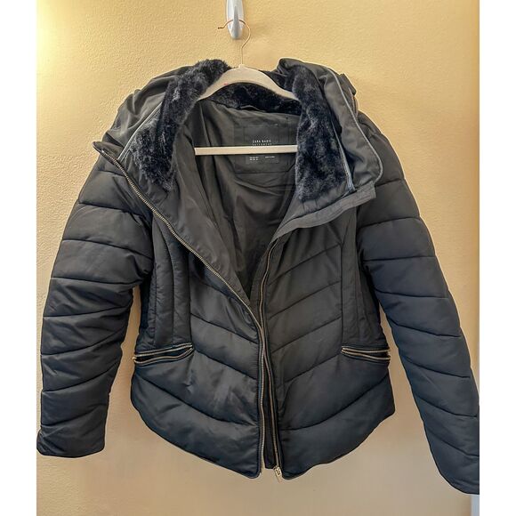 Zara Basic Outerwear Black Puffer Jacket with Convertible Hoodie Size Womens XXL - Picture 1 of 4
